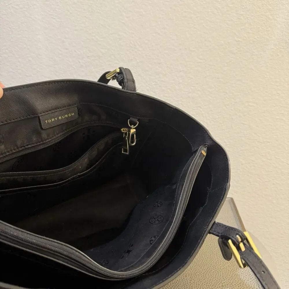 Tory Burch Small York Buckle Leather Tote Black Gold Hardware